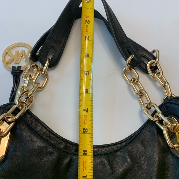 Michael Kors Soft Calf Leather Lillie Chain Tote Black Gold Hardware - Picture 11 of 11